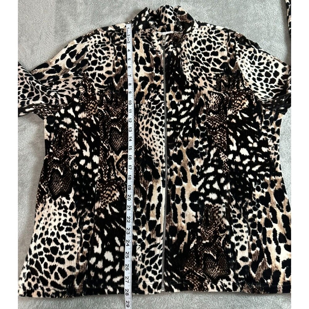 Alfred Dunner Zip Up Velour Jacket Women's Size 18 Animal Print Pockets Stretch - Picture 5 of 7